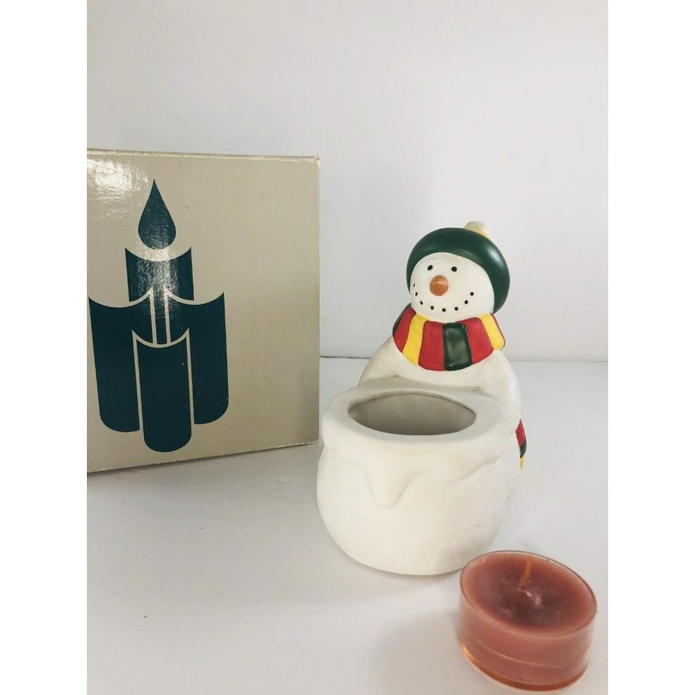 PartyLite Snowman Votive Candle Holder Christmas Winter Retired Boxed 5in Vtg
